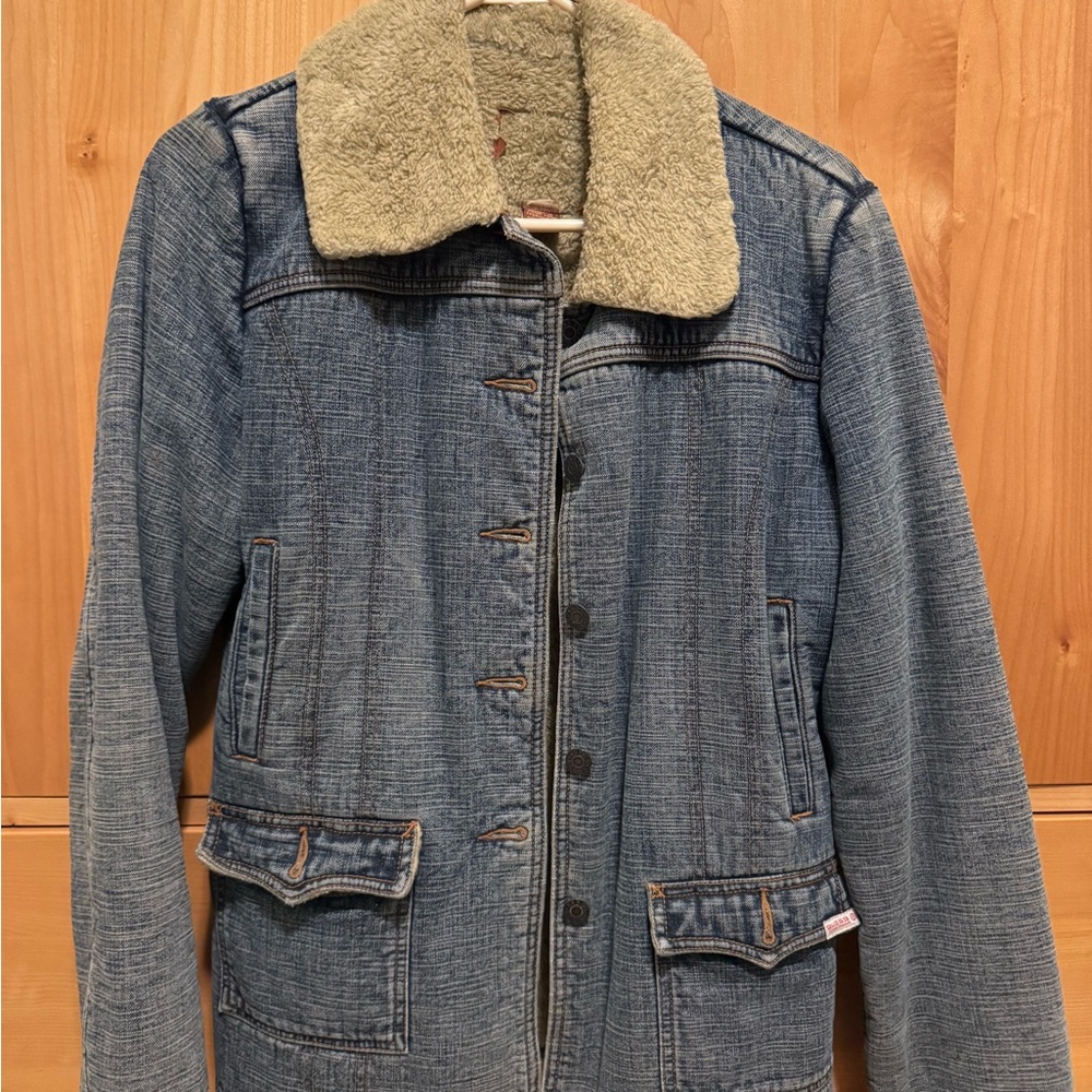 Guess Blue Denim Jacket with Cream Sherpa Collar